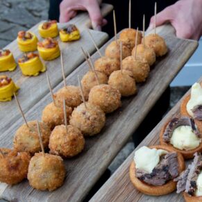 Gorgeous and tasty canapes served to the wedding guests during the drinks reception at The Olde Bell in Hurley