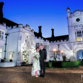 The courtyard and the wedding newlyweds captured at night-time with a dose of my floodlighting thrown in to illuminate the historic Danesfield House Hotel 