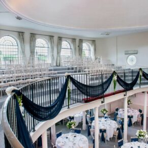 All setup indoors for the balcony civil ceremony at the Kings Chapel in Old Amersham 