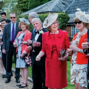 Wedding guests preparing for the confetti aisle at the Kings Chapel in Old Amersham 