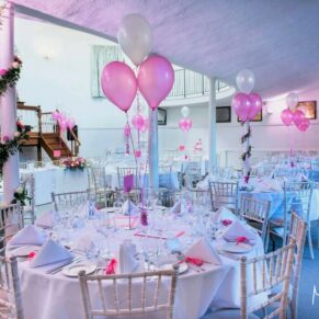 Colourful interior setup for the meal at the Kings Chapel in Old Amersham 