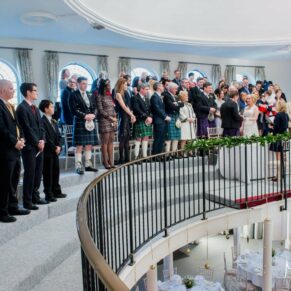 The indoor civil ceremony in progress on the balcony at the Kings Chapel in Old Amersham 