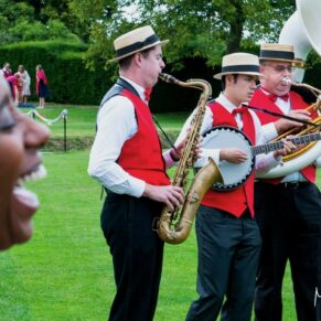 Buckinghamshire Marquee Wedding Photography - a jazz band will always entertain your guests perfectly with their fun vibes