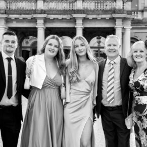 Photography of wedding guests arriving at the front of Cliveden House for the marriage ceremony