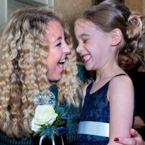 Giggles between mum and daughter during the meal at Hartwell House 