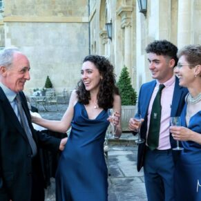 Lots of laughter during the drinks reception between these four guests at Hartwell House