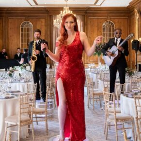 The Function Band all setup in the dining room to perform at this Hedsor House wedding  