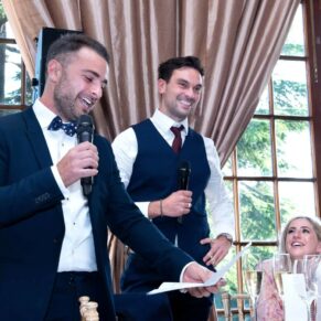 The best men making their lively and much appreciated speech at Hedsor House 