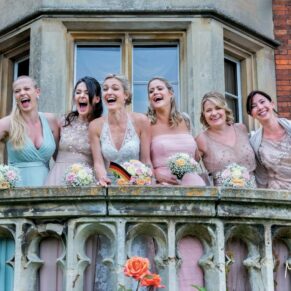 A fun shot of the ladies captured on the terrace at this Latimer Estate wedding 