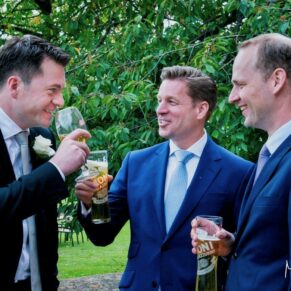 Lads banter during the drinks reception at this Latimer Estate wedding 