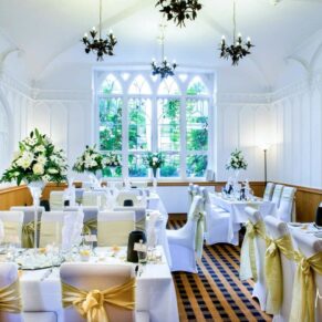 Interior all setup for the wedding breakfast really showcases the stunning interiors of the abbey 