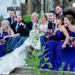 Odney Club Wedding Photography - making group poses as relaxed as possible by using the steps for the bridal party