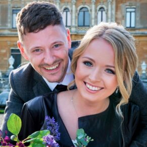 The bride and groom embrace at Waddesdon Manor during our short trip way from their reception for some photo opportunities before returning to join their guests at The Dairy on the Waddesdon Estate