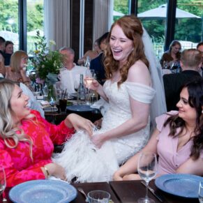 Laughter all the way between the bride and her friends at this fun packed wedding at the Swan at Streatley 