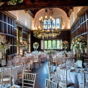 The Great Hall with its majestic high ceilings and stunning white flower displays