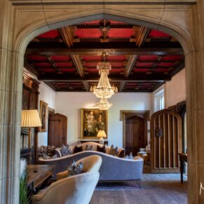 Entrance and reception area captured in all its glory through the internal archway at Weston Manor Hotel