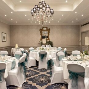 Photography of the wonderful room setup prior to the wedding breakfast at The Castle Hotel in Windsor