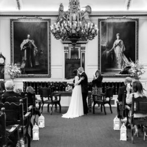 The wedding civil ceremony in progress at the grand Guildhall in Windsor