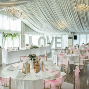 Wide angle marquee interior photography at Cotswolds Hotel, Golf and Spa wedding venue