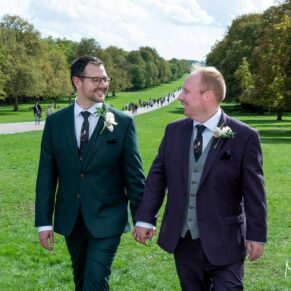 The happy newlyweds take a stroll along the Long Walk after their civil wedding ceremony at the Windsor Guildhall