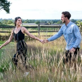 Very relaxed couple portraits photography in a tall grass meadow in Buckinghamshire 