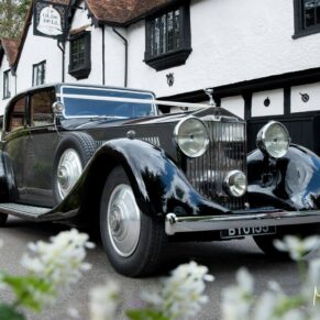 Vintage car photography outside this Buckinghamshire pub wedding  