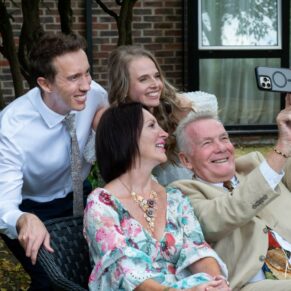 Photography selfie time of the couple and their parents at Fredrick's Hotel in Maidenhead on their wedding day