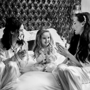 Bride and bridesmaids photography taken pre ceremony at this Crazy Bear Hotel winter wedding in Stadhampton